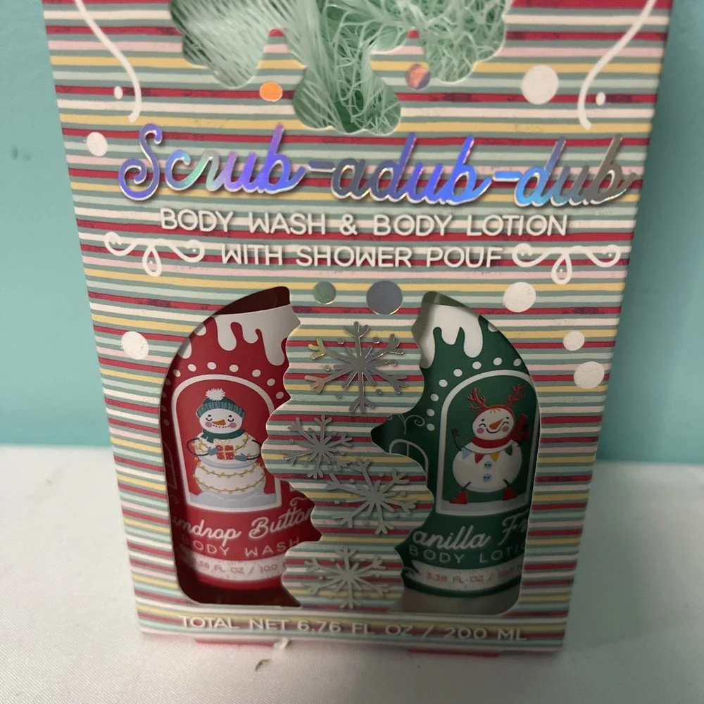 ARETE ATHENE body wash and body lotion with shower Poof Gift Set Pink Plush 2 Fl